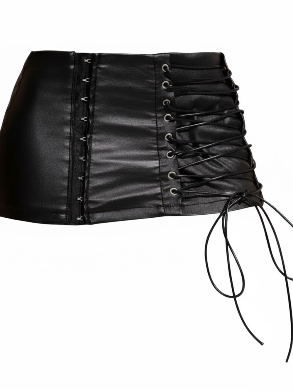 Black Lace-Up Faux Leather MINI Skirt